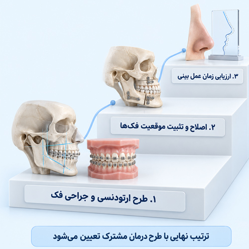 اگر همزمان ناهنجاری فک داشته باشیم، اول جراحی فک، ارتودنسی یا عمل بینی؟